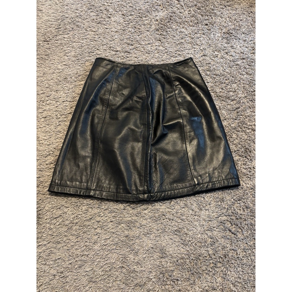 Wilsons maxima leather black mini skirt size 8 Vintage 18"